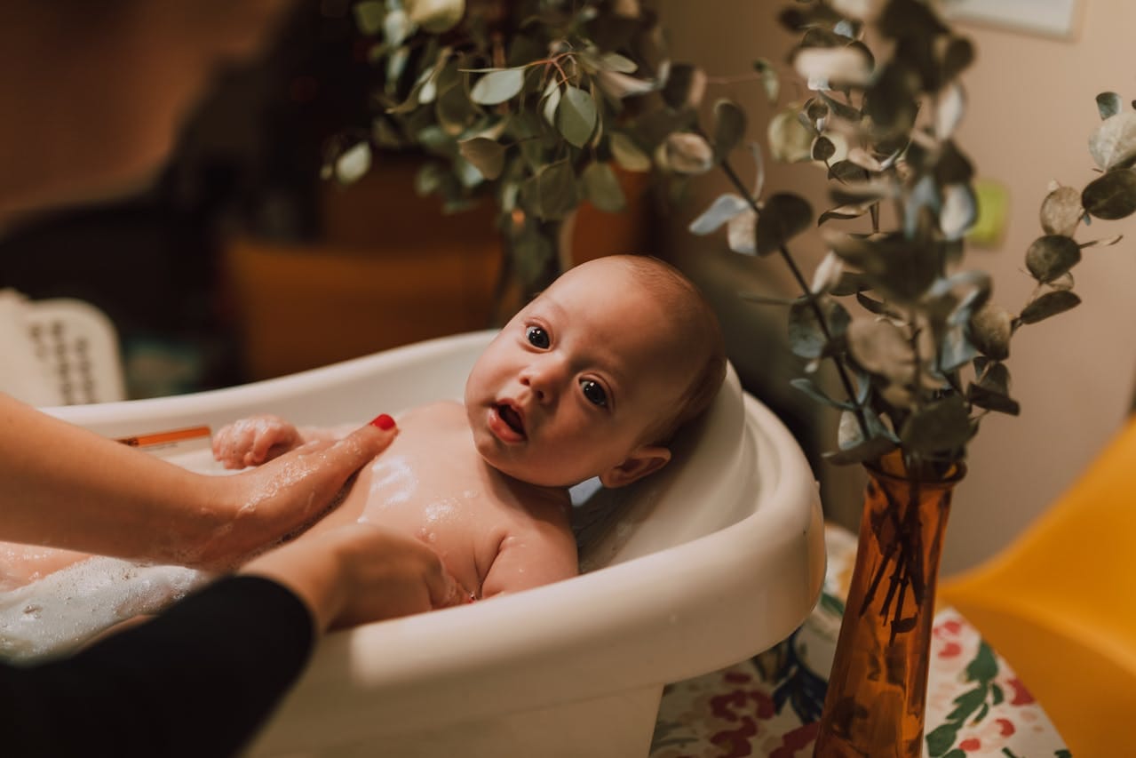 bathing baby